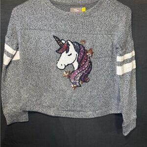 Cat & Jack Girls' Heather Gray Unicorn Sequin Pullover Sweatshirt